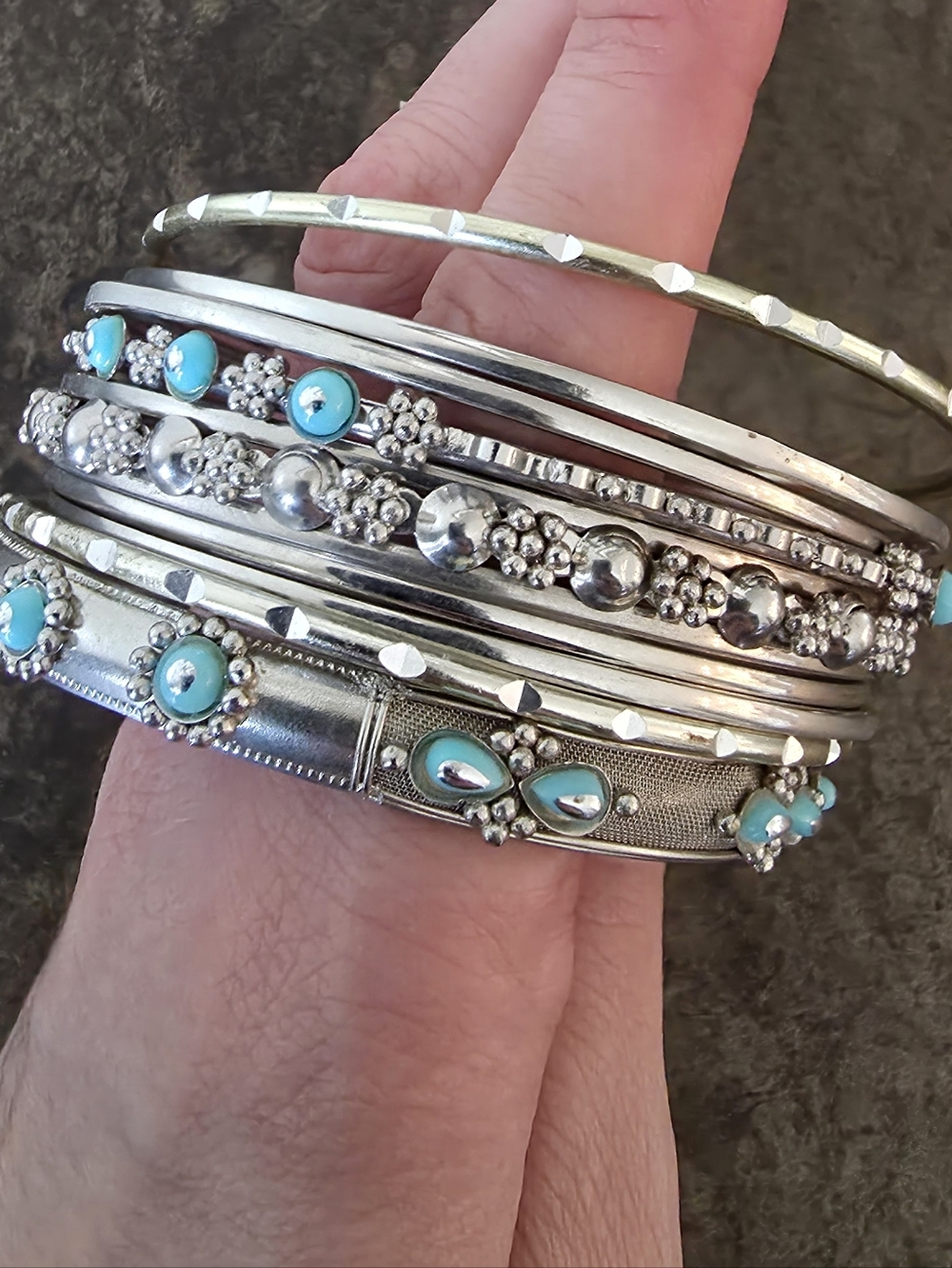 Bundle Of 11 Silver Colored Metal Bangle Bracelets